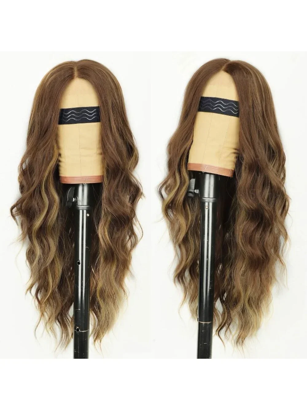 Women's Caramel Brown Lace Hairline 26 Inch Synthetic Heat Resistant Wavy Wigs